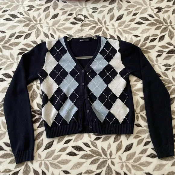 Brandy Melville Argyle Button Front Cardigan